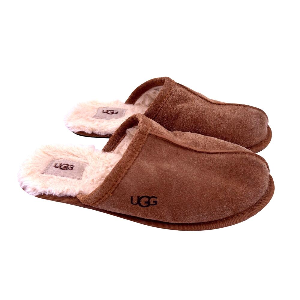 UGG Women's Pearle Leather Slip On Slide Chestnut Slippers Size 10